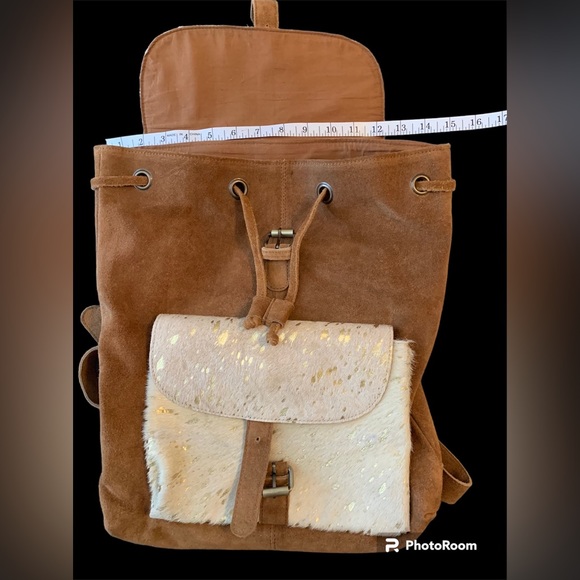 Jane Marie genuine leather cowhide speckle gold backpack - Picture 11 of 12